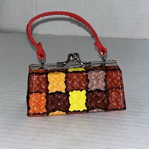 Faux Patent Leather plastic  Lipstick Purse - Plaid retro